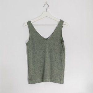2/$25🍓Simon’s 100% Linen Double-V Tank Tops, Small, Green